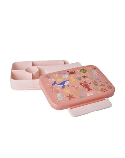 Rice Kids - Plastic 6 Rooms Madkasse - Ocean Print - Coral 